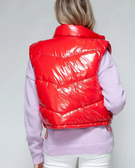 Chic Shiny Quilted Turtleneck Vest with Zip Closure