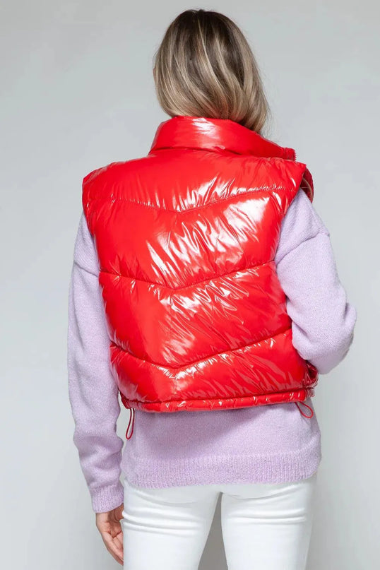 Chic Shiny Quilted Turtleneck Vest with Zip Closure