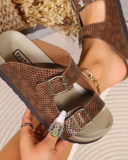 Stylish PU Leather Flat Buckle Sandals