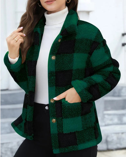 Button Up Drop Shoulder Fuzzy Jacket - ShopEasier