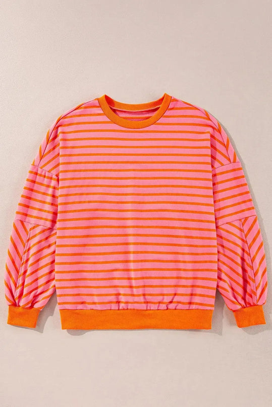 Casual Oversized Striped Long Sleeve Sweatshirt