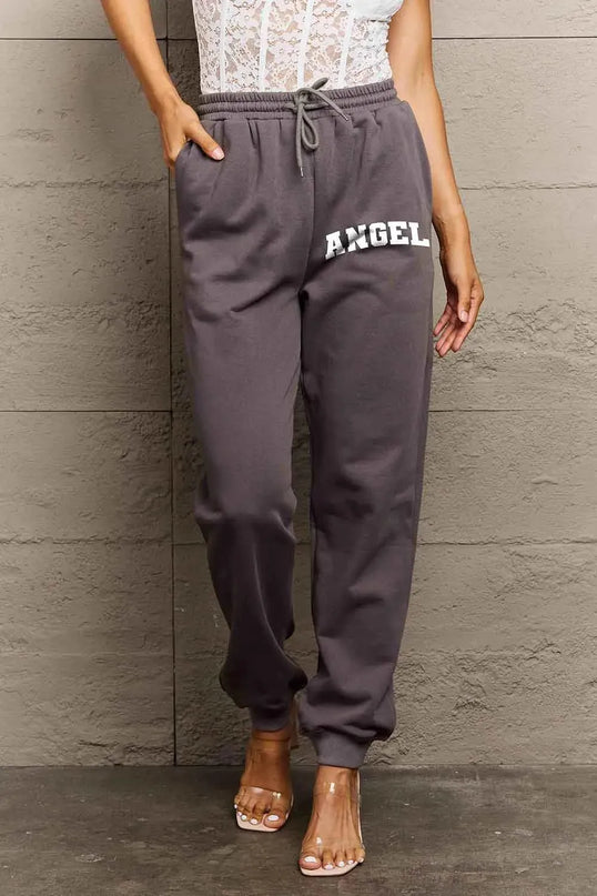 Angel Graphic Long Sweatpants with Drawstring - Simply Love Collection