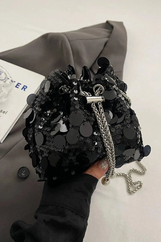 Drawstring Sequin Crossbody Bag