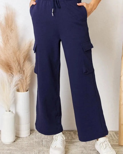 Relaxed Fit Wide-Leg Cargo Pants with Drawstring