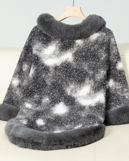 Furry Contrast Three-Quarter Poncho - ShopEasier