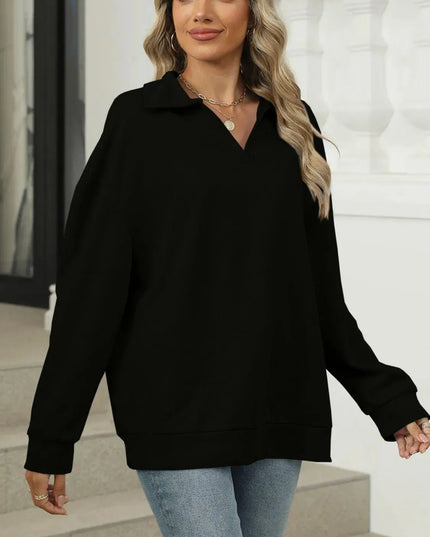 Johnny Collar Basic Long Sleeve Sweatshirt