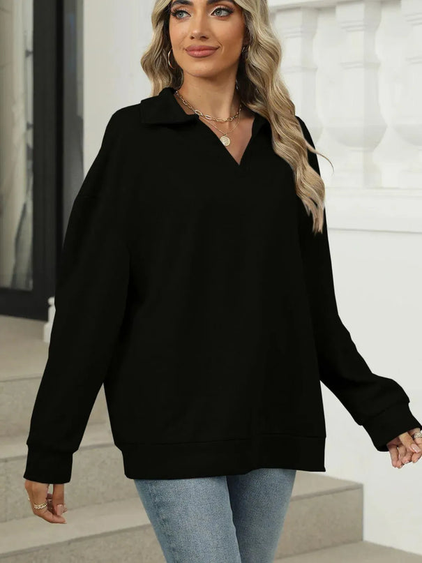 Johnny Collar Basic Long Sleeve Sweatshirt