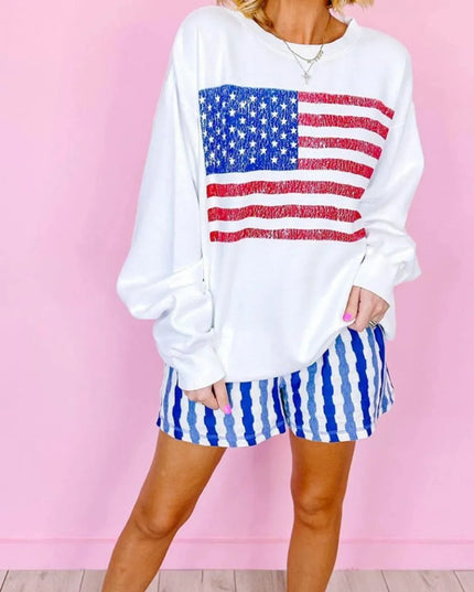 Patriotic Round Neck Long Sleeve Sweatshirt