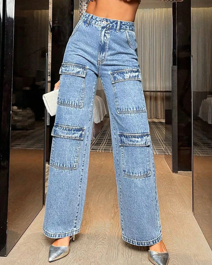 Wide Leg High Waist Jeans with Pockets - ShopEasier