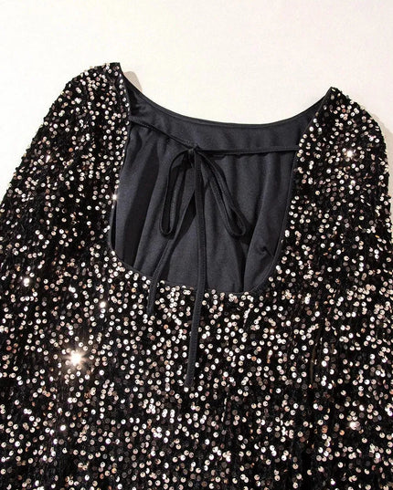 Backless Sequin Round Neck Long Sleeve Dress - ShopEasier