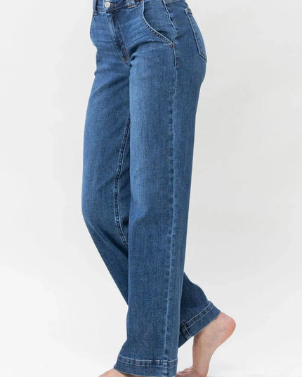 Judy Blue Full Size Double Button Wide Leg Jeans - ShopEasier