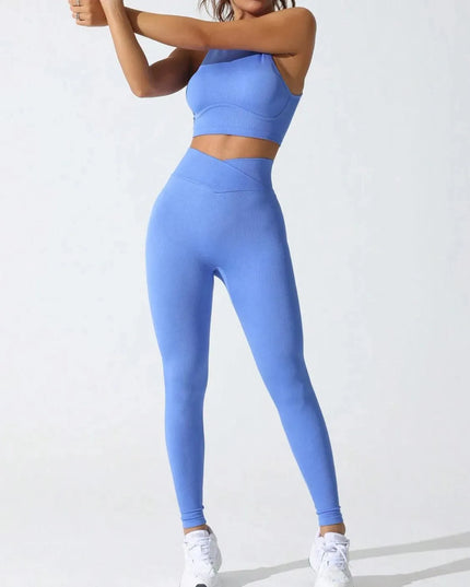 Round Neck Tank and High Waist Leggings Active Set - ShopEasier