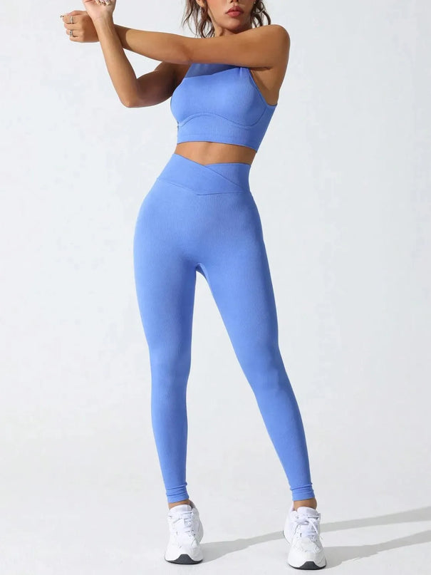 Round Neck Tank and High Waist Leggings Active Set - ShopEasier