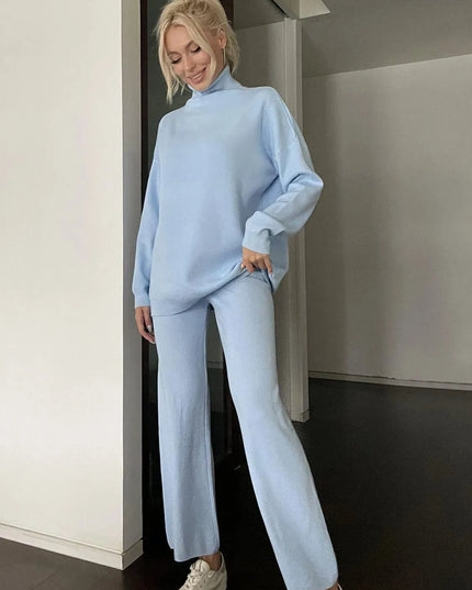 Turtleneck Long Sleeve Top and Drawstring Pants Sweater Set - ShopEasier