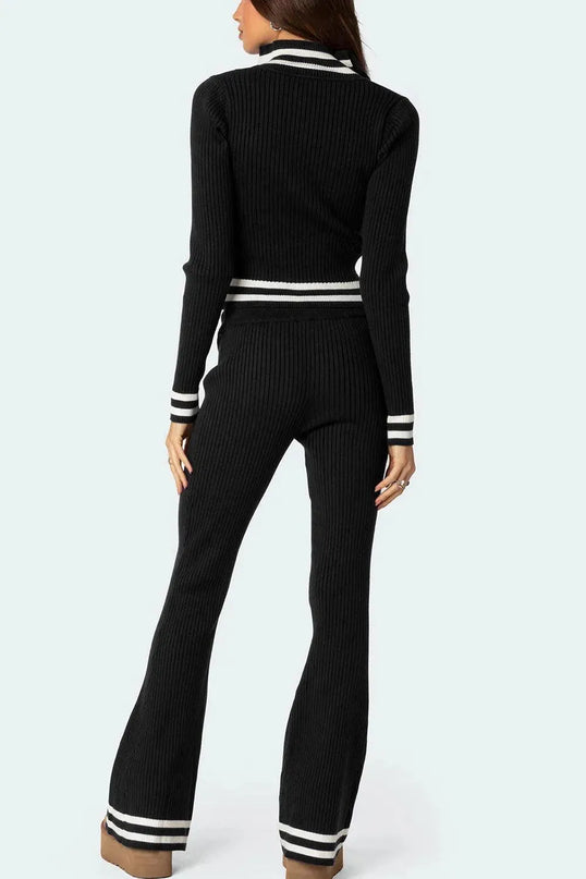 Two-Piece Zip-Up Long Sleeve Top and Pants Outfit