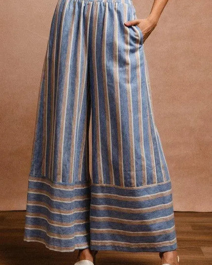 BiBi Striped Wide Leg Pants with Pockets