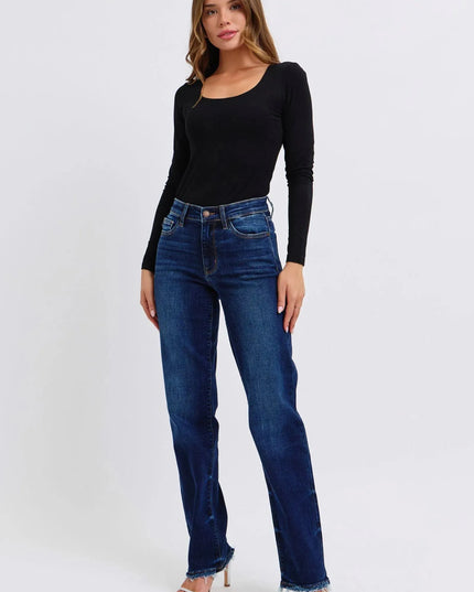 Judy Blue Full Size Raw Hem Straight Leg Jeans - ShopEasier