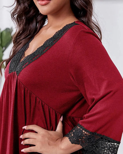 Plus Size Lace Detail V-Neck Lounge Dress