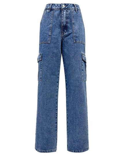 High Rise Straight Jeans with Cargo Pockets - ShopEasier