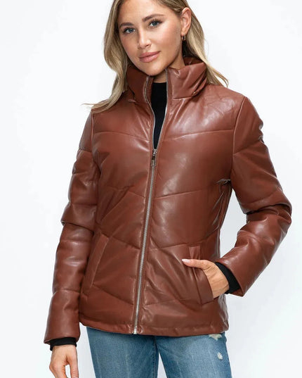 How Dare U Pocketed Zip Up Puffer Jacket with Removable Hood - ShopEasier