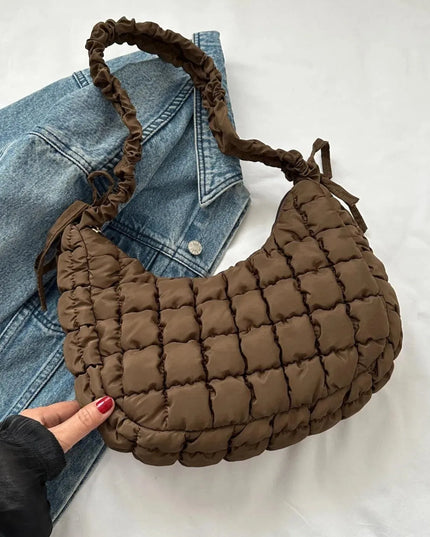 Bubble Texture Ruched Strap Quilted Shoulder Bag - ShopEasier