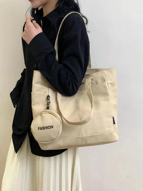 Large Canvas Tote Bag with Convenient Pouch