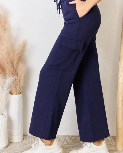 Relaxed Fit Wide-Leg Cargo Pants with Drawstring