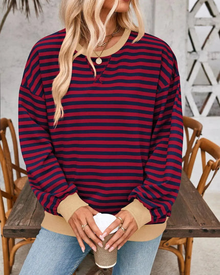 Chic Contrast Striped Long Sleeve Pullover