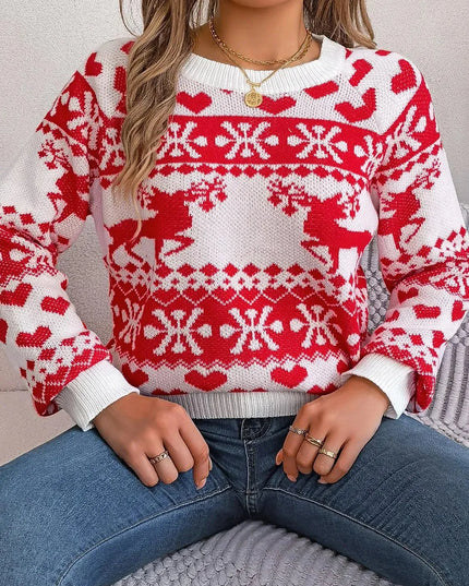 Christmas Element Round Neck Long Sleeve Sweater - ShopEasier