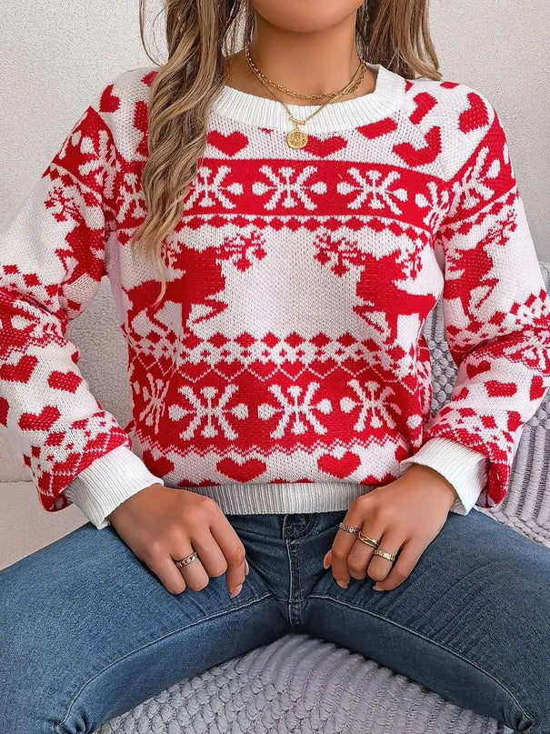 Christmas Element Round Neck Long Sleeve Sweater - ShopEasier