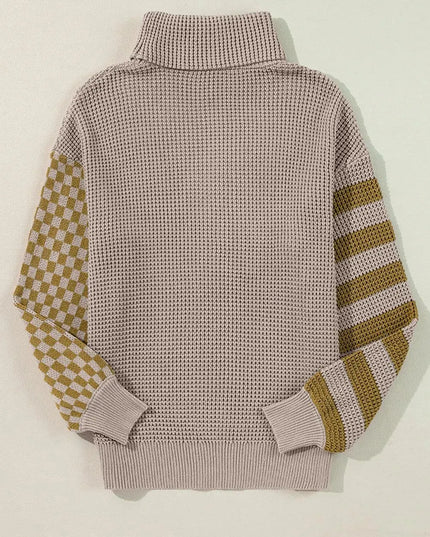 Colorful Striped Checkered Turtleneck Oversized Sweater