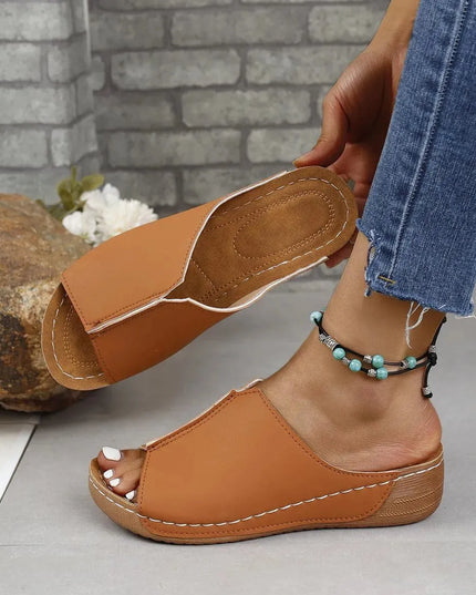 Stylish PU Leather Open-Toe Low Heel Sandals