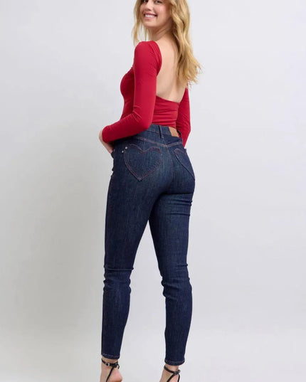 Judy Blue Full Size Heart Shaped Back Pockets Skinny Jeans - ShopEasier