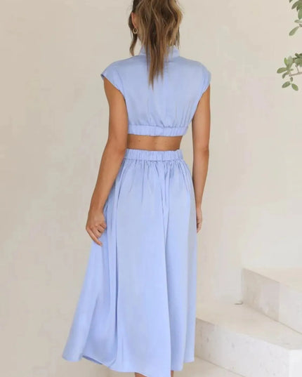 Cutout Mock Neck Sleeveless Ruched Dress