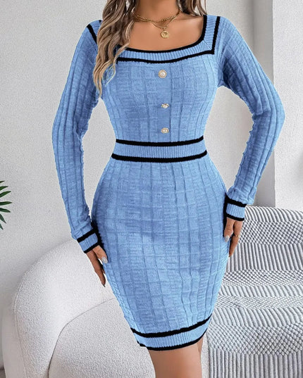 Contrast Trim Long Sleeve Sweater Dress