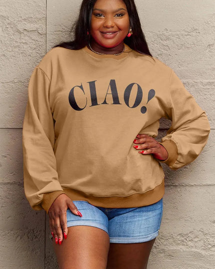 Simply Love Full Size CIAO！Round Neck Sweatshirt - ShopEasier