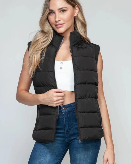 Chic Pocketed Zip-Up Turtleneck Vest for Effortless Style