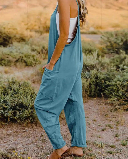 Double Take Full Size V-Neck Sleeveless Jumpsuit with Pockets - ShopEasier