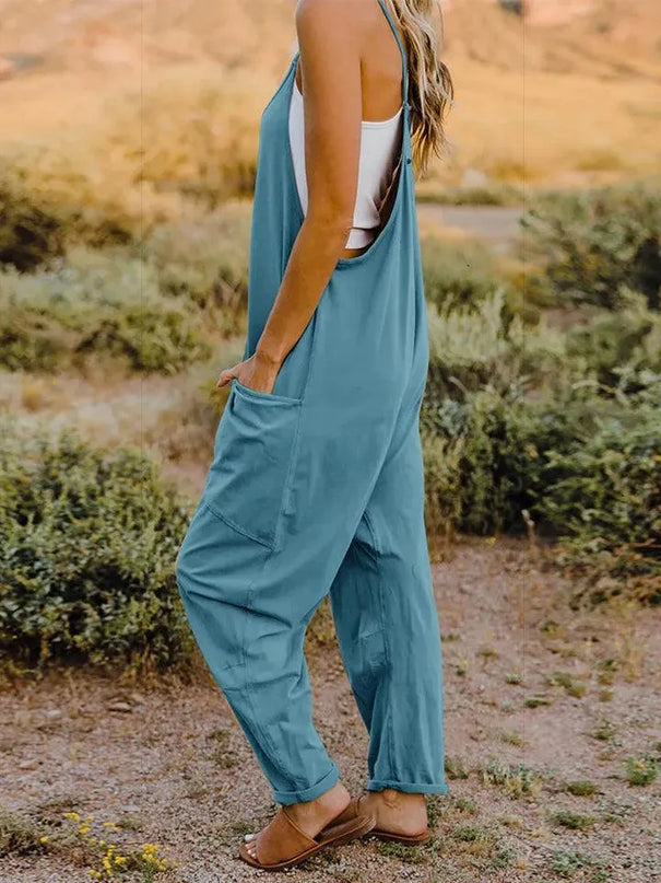 Double Take Full Size V-Neck Sleeveless Jumpsuit with Pockets - ShopEasier