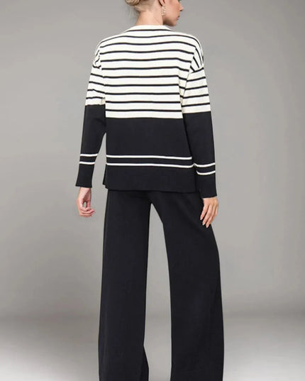 Basic Bae Striped Round Neck Long Sleeve Top and Pants Sweater Set