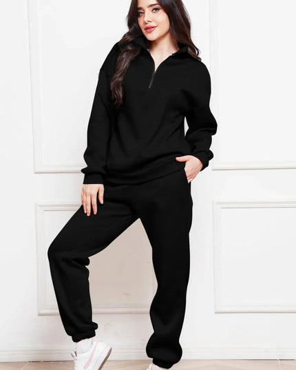 Half Zip Long Sleeve Sweatshirt and Pants Set - ShopEasier