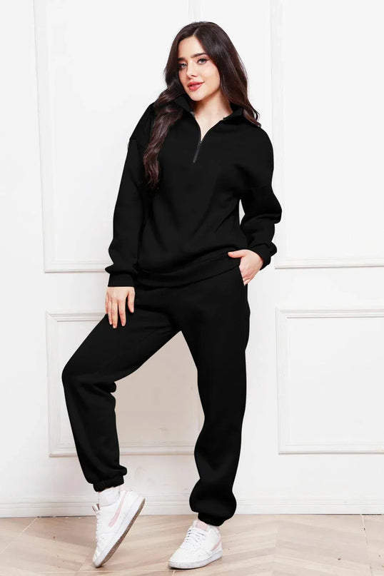 Half Zip Long Sleeve Sweatshirt and Pants Set - ShopEasier