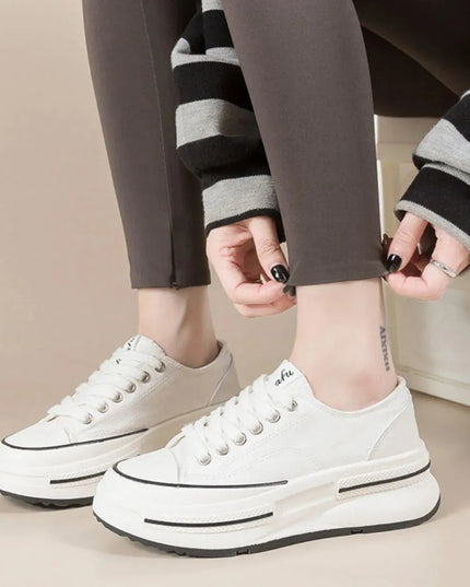 Tied Round Toe Platform Sneakers - ShopEasier