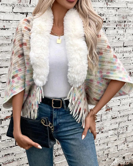 Fringed Fuzzy Open Front Cape