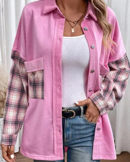 Plaid Button Up Shacket with Chest Pockets - ShopEasier