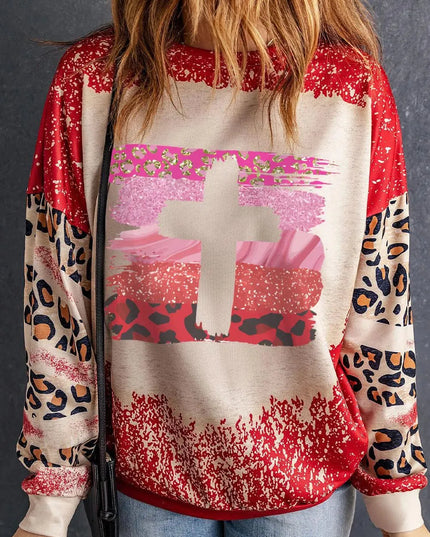 Leopard Print Oversized Round Neck Sweatshirt