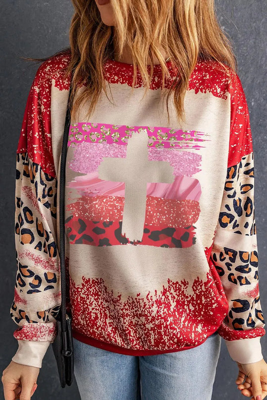 Leopard Print Oversized Round Neck Sweatshirt