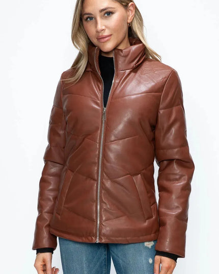 How Dare U Pocketed Zip Up Puffer Jacket with Removable Hood - ShopEasier