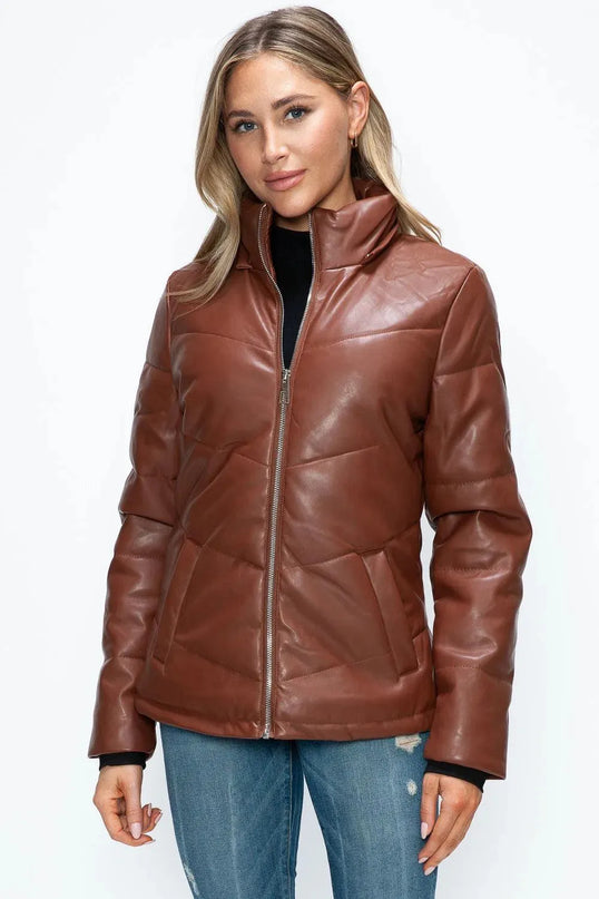 How Dare U Pocketed Zip Up Puffer Jacket with Removable Hood - ShopEasier