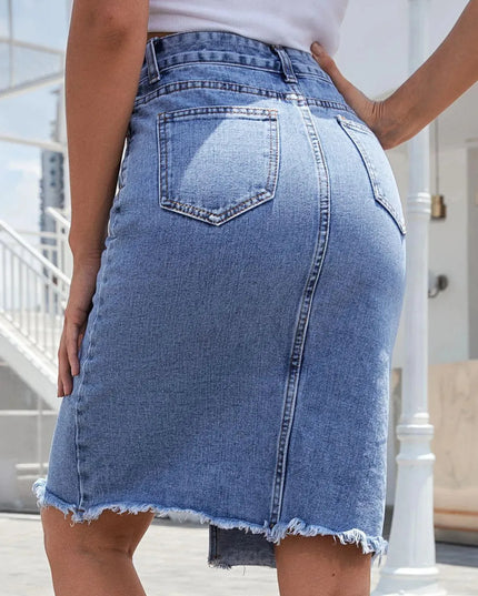 Raw Hem Slit Denim Skirt - ShopEasier